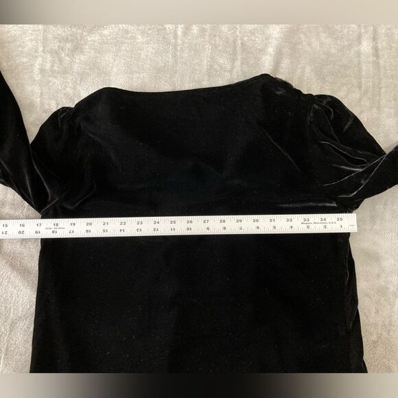 Zara Dress Women’s S Black Velvet Embroidered V-Neck Long Sleeve Mini Preppy - Picture 9 of 10